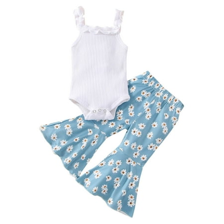 Cute Baby Girls Outfits Sleeveless Ribbed Romper Bodysuit Floral Prints Bell Bottoms Pants Outfits For 3-6 Months
Cute Baby Girls Outfits Sleeveless Ribbed Romper Bodysuit Floral Prints Bell Bottoms Pants Outfits For 3-6 Months