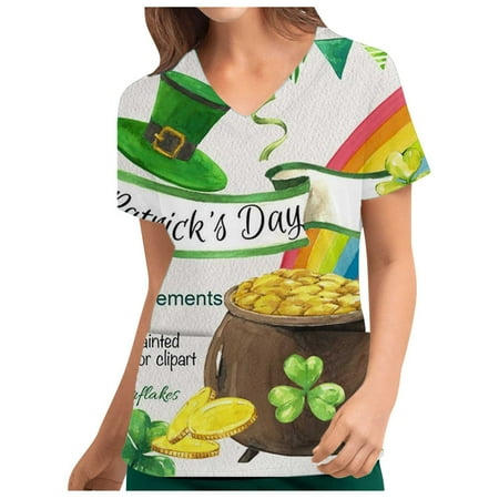 Scrubs Tops for Women St Patricks Day Gifts Clover Print V Neck Short Sleeve Nursing Work Shirt Casual Pockets Blouse
Scrubs Tops for Women St Patricks Day Gifts Clover Print V Neck Short Sleeve Nursing Work Shirt Casual Pockets Blouse