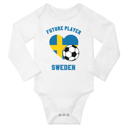 Future Sweden Soccer Player Baby Long Slevve Rompers (White 3-6 Months)
