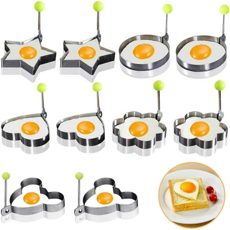 Fried Egg Cooking Rings Pancake Mould different Egg Shapes Stainless Steel Kitchen Gadget Tool(10pack)