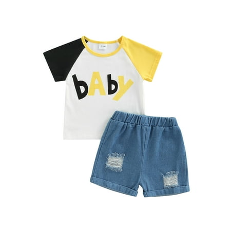 Sunisery 2Pcs Toddler Baby Girls Casual Suit Color-Contrast Letter Printed Short Sleeve Tops + Ripped Shorts Yellow 18-24 Months
Sunisery 2Pcs Toddler Baby Girls Casual Suit Color-Contrast Letter Printed Short Sleeve Tops + Ripped Shorts Yellow 18-24 Months