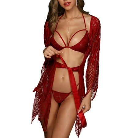 Women 3PCS Lace Lingerie Outfits Halter Bra+ See Through Panties+ Night Robe for Valentines Day
Women 3PCS Lace Lingerie Outfits Halter Bra+ See Through Panties+ Night Robe for Valentines Day