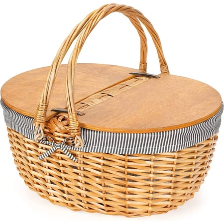 Wicker Picnic Basket with Liner Wooden Split Lid Picnic Basket Vintage-Style Picnic Hamper with Folding Woven Handle for Picnic
Wicker Picnic Basket with Liner Wooden Split Lid Picnic Basket Vintage-Style Picnic Hamper with Folding Woven Handle for Picnic
