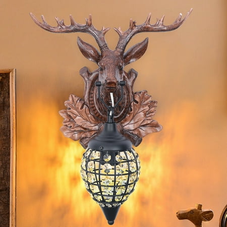 

Fichiouy Retro Antler Wall Lamp Vintage Crystal Deer Horn Sconce Light Fixture for Hallway Bedroom