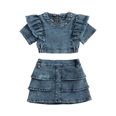 Gwiyeopda Toddler Baby Girl Denim Ruffle Short Sleeves Crop Tops Layered A-Line Skirt Set
Gwiyeopda Toddler Baby Girl Denim Ruffle Short Sleeves Crop Tops Layered A-Line Skirt Set