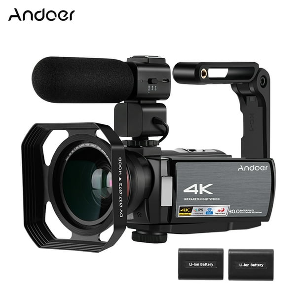 Andoer HDR-AE8 4K WiFi Digital Video Camera Camcorder DV Recorder 30MP 16X Digital Zoom IR Night Vision 3 Inch IPS LCD Touchscreen with 2pcs Rechargeable Batteries + Extra 0.39X Wide Angle Lens + Exte
