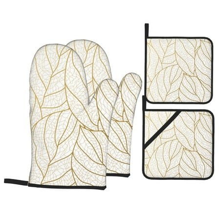 Oven Mitts and Pot Holders 4 pcs Set Elegant Gold Leaf Pattern Heat Resistant Pot Holders Oven Mitts for kitchen Non-Slip Hanging Loop Oven Glove Potholders for Baking Cooking
Oven Mitts and Pot Holders 4 pcs Set Elegant Gold Leaf Pattern Heat Resistant Pot Holders Oven Mitts for kitchen Non-Slip Hanging Loop Oven Glove Potholders for Baking Cooking