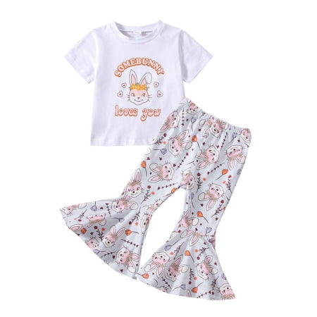 Qtinghua 2PCS Toddler Baby Girls Easter Outfit Bunny Print Short Sleeve T-Shirt Tops Flared Pants Clothes Light Blue 18-24 Months
Qtinghua 2PCS Toddler Baby Girls Easter Outfit Bunny Print Short Sleeve T-Shirt Tops Flared Pants Clothes Light Blue 18-24 Months