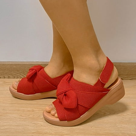 YTJX Womens Fashion Wedges Open Toe Knot Beach Shoes Roman Sandals