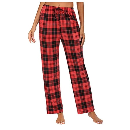 ZHUASHUM Worn Loose Plaid Cotton Pajamas Sleep Pants