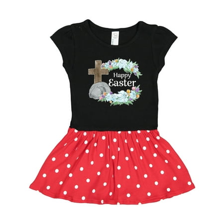 Inktastic Happy Easter with Cross and Flowers Gift Toddler Girl Dress