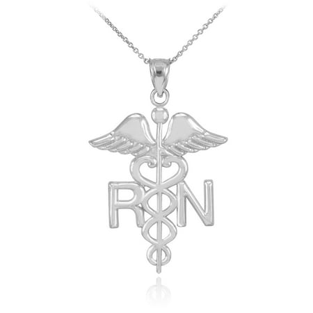 925 Sterling Silver Caduceus RN Charm Registered Nurse Necklace (22 Inches)