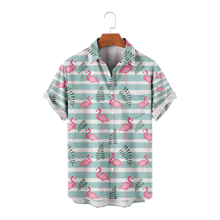 MLFU Plus Size Button Down Short Sleeve Shirt Casual Stylish Fashion Tee Shirts Cheap Flamingo Blouses Up to 8XL