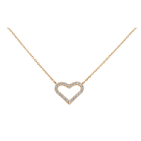 18k Rose Gold Over Sterling Silver White Cubic Zirconia Open Heart Necklace 18 Inches