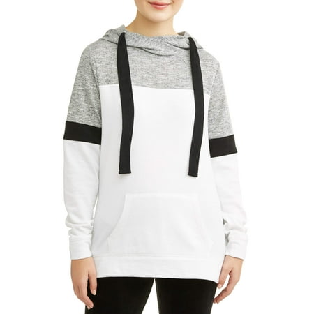 No Boundaries Juniors' colorblocked varsity stripe pullover hoodie