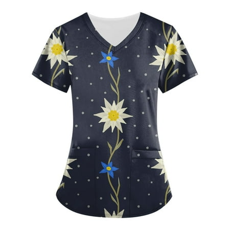 Sksloeg Women s Scrub Tops Flower Printed Top Comfort Scrubs Women s V-Neck Workwear Short Sleeve Shirts Nursing Working Uniform Black L
Sksloeg Women s Scrub Tops Flower Printed Top Comfort Scrubs Women s V-Neck Workwear Short Sleeve Shirts Nursing Working Uniform Black L