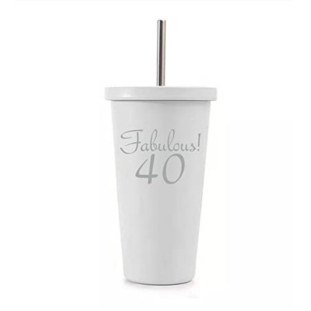 16 oz Stainless Steel Double Wall Insulated Tumbler Pool Beach Cup Travel Mug With Straw Fabulous 40 40th Birthday (White) 
16 oz Stainless Steel Double Wall Insulated Tumbler Pool Beach Cup Travel Mug With Straw Fabulous 40 40th Birthday (White)