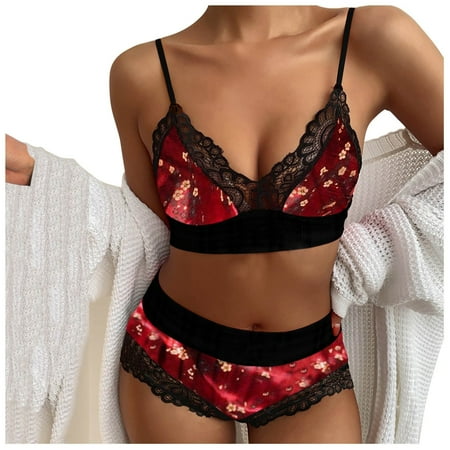 Small Lingerie for Women Women Print Pajamas Sleeveless Lace Cami Shorts Lingerie Sleepwear Set Sexy Women Outfits Sets Mesh Wireless Lingerie Set