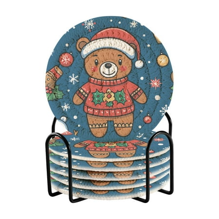 WOBOGO Seamless Pattern Of A Christmas Bear and Decorations Coil Coasters Set of 6 Minimalist Cotton Woven 3.94 inch Non-Slip Insulated and Absorbent Home Accessories. 
WOBOGO Seamless Pattern Of A Christmas Bear and Decorations Coil Coasters Set of 6 Minimalist Cotton Woven 3.94 inch Non-Slip Insulated and Absorbent Home Accessories.