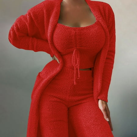 XIAOFFENN Women s Casual Solid Vests And Long Sleeve Overcoat Tops And Long Pants Suits Pajamas 3-piece Set
XIAOFFENN Women s Casual Solid Vests And Long Sleeve Overcoat Tops And Long Pants Suits Pajamas 3-piece Set