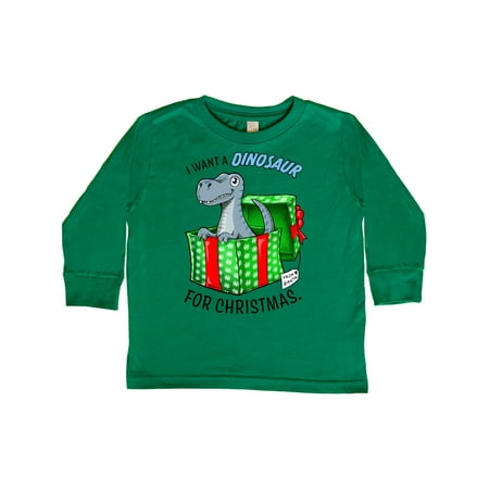 Inktastic I Want a Dinosaur for Christmas in Green and Red Gift Box Gift Toddler Boy or Toddler Girl Long Sleeve T-Shirt