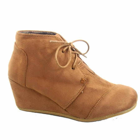 Patricia-1 Women s Casual Oxford Ankle Booties Lace up Low Wedge Shoes