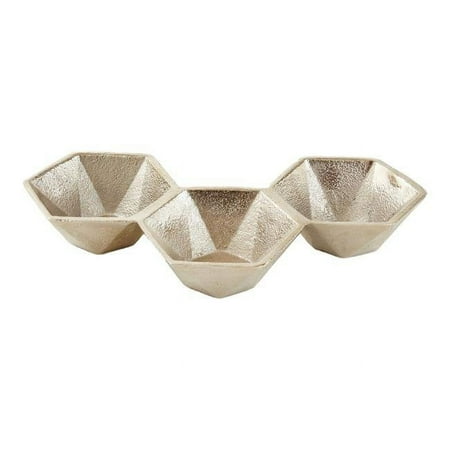 11 x 6 x 1.75 in. Hexagon Aluminum Triple Bowl Set Silver