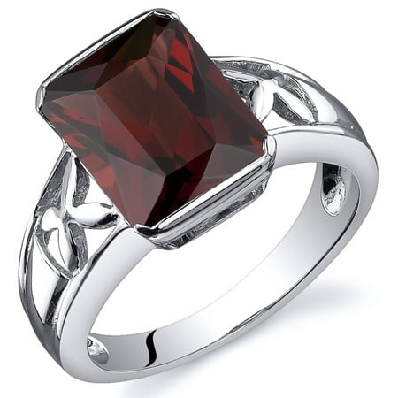 Peora 4.00 Ct Garnet Engagement Ring in Rhodium-Plated Sterling Silver