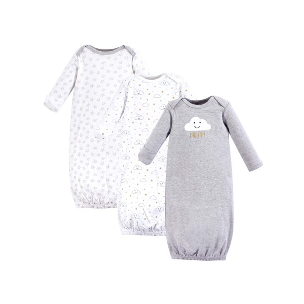 Hudson Baby Baby Boy or Girl Unisex Gowns, 3-Pack