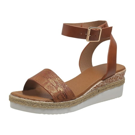 Fanxing Sandals for Women Summer Dressy Wedge Sandals Open Toe Casual Strappy Sandal Buckle Ankle Strap Espadrilles for Women