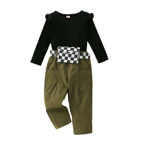 Frobukio 3Pcs Kids Little Girls Pants Sets Long Sleeve Plush Patchwork T-shirt + Plaid Trousers + Waist Belt Green 12-24 Months
Frobukio 3Pcs Kids Little Girls Pants Sets Long Sleeve Plush Patchwork T-shirt + Plaid Trousers + Waist Belt Green 12-24 Months