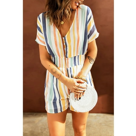 Huachen Women s Fashion Casual V Neck Top Button Corset Print Short Sleeve Jumpsuit
Huachen Women s Fashion Casual V Neck Top Button Corset Print Short Sleeve Jumpsuit