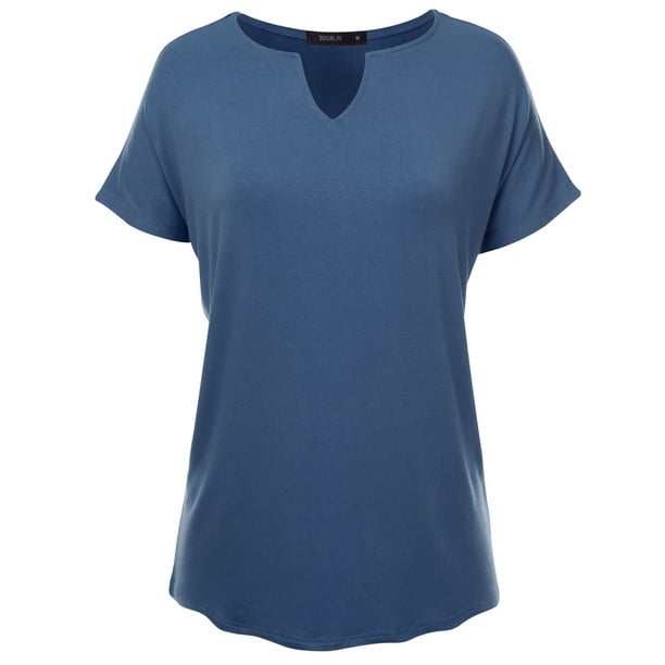 Doublju Womens Womens Slit Batwing Dolman Sleeve T-shirt Top