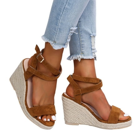 kpoplk Wedges For Women Womens Platform Wedge Sandals Open Toe Cross Suede Strap Casual Slingback Sandals(Brown) 
kpoplk Wedges For Women Womens Platform Wedge Sandals Open Toe Cross Suede Strap Casual Slingback Sandals(Brown)