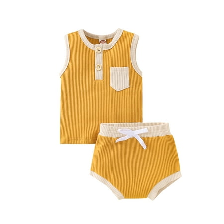 Fiomva Infant Baby Girls Suit Sleeveless Pocket Patchwork Tops Bandage Shorts Yellow 3-6 Months
Fiomva Infant Baby Girls Suit Sleeveless Pocket Patchwork Tops Bandage Shorts Yellow 3-6 Months