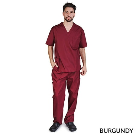 M&M SCRUBS Solid Men Scrub Set Men Medical Uniforms 201- (BURGUNDY)