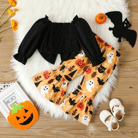 PatPat Halloween 2pcs Baby Girl Long-sleeve Bow Front Crop Top and Allover Print Flared Pants Set
PatPat Halloween 2pcs Baby Girl Long-sleeve Bow Front Crop Top and Allover Print Flared Pants Set