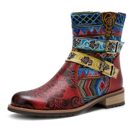 Womens Leather Non-slip Print Round Toe Buckle Strap Low-heeled Shoe Short Boots
Womens Leather Non-slip Print Round Toe Buckle Strap Low-heeled Shoe Short Boots