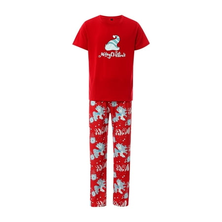 Christmas Family Suit Red Cartoon Unicorns Patterns Short-Sleeves T-Shirt + Pants Pajama