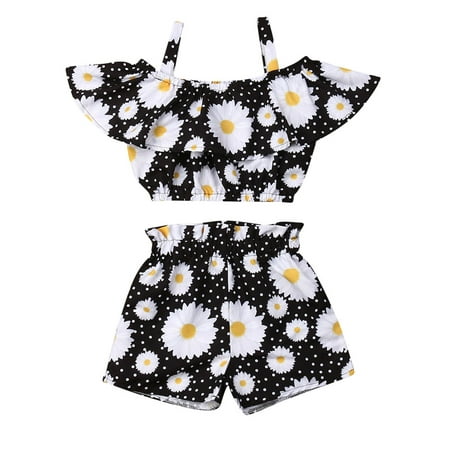 Calsunbaby Toddler Baby Girls Summer Clothes Outfits Off Shoulder Ruffled Flower Strap Crop Top Shorts 2pcs Black 1-2 Years
Calsunbaby Toddler Baby Girls Summer Clothes Outfits Off Shoulder Ruffled Flower Strap Crop Top Shorts 2pcs Black 1-2 Years