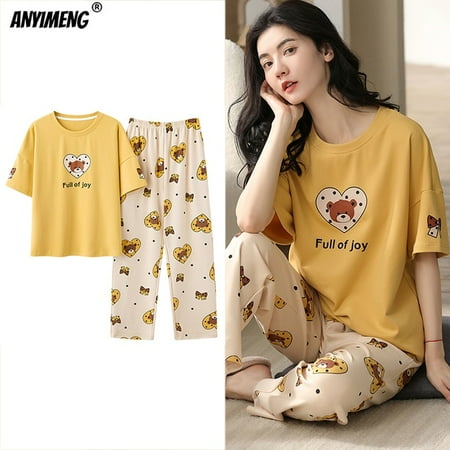 New Sleepwear Cartoon Cotton Pajamas for Women Long Pants Short Sleeved Summer Spring Loungewear Fashion Home Clothing Homewear
New Sleepwear Cartoon Cotton Pajamas for Women Long Pants Short Sleeved Summer Spring Loungewear Fashion Home Clothing Homewear