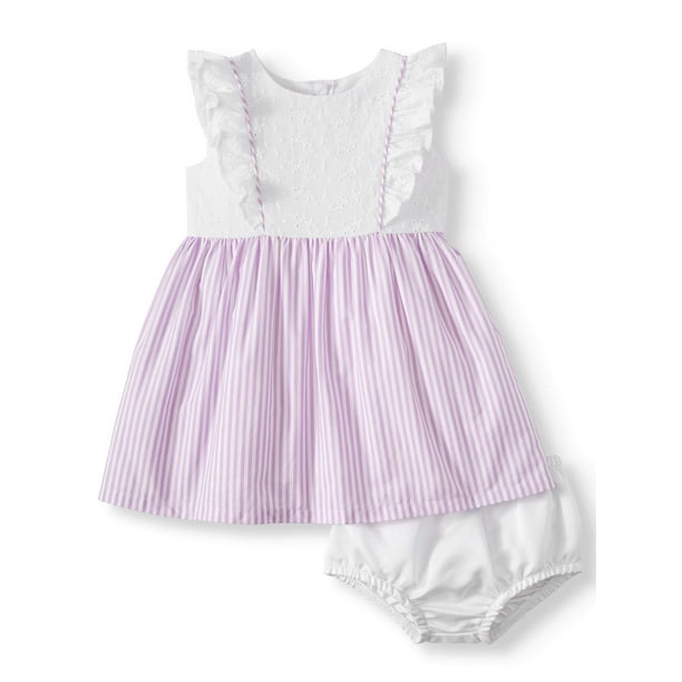 Eyelet and Poplin Stripe Special Occasion Dress (Baby Girls)