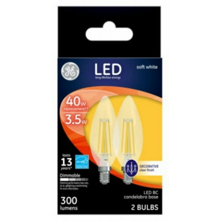 Ge 23155 Clear Candelabra-Base Blunt-Tip Dimmable Led Bulb White 3.5W 2-Pk 
Ge 23155 Clear Candelabra-Base Blunt-Tip Dimmable Led Bulb White 3.5W 2-Pk