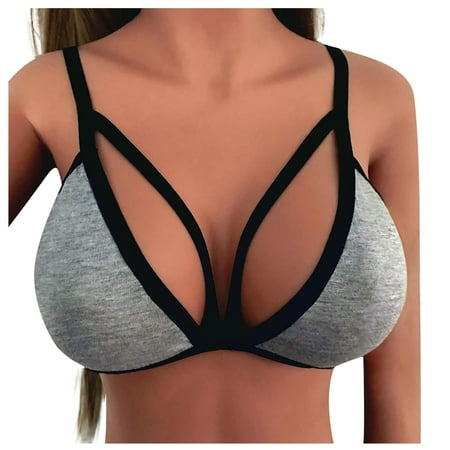 QWERTYU Strappy Bralettes for Women V Neck Cami Strap Bra Gray XL
