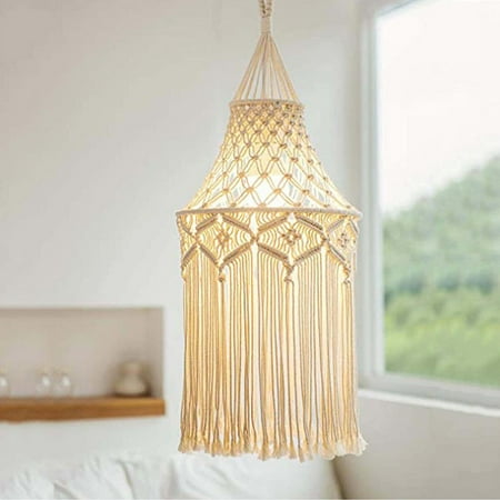 Macrame Lampshade Boho Hanging Ceiling Pendant Light Cover Chandeliers Decor