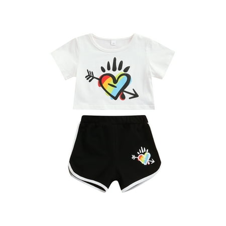 Arvbitana 1-5T Toddler Girl Summer Valentine s Day Outfits Short Sleeve Crop Top Rainbow Heart Shirt Top +Shorts Set
Arvbitana 1-5T Toddler Girl Summer Valentine s Day Outfits Short Sleeve Crop Top Rainbow Heart Shirt Top +Shorts Set