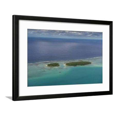 Aerial of Aitutaki lagoon, Rarotonga and the Cook Islands, South Pacific, Pacific Framed Print Wall Art By Michael Runkel