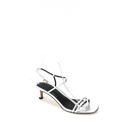 Villa Rouge Womens Desi Strappy Metallic Leather Sandals Silver Size 6.5
