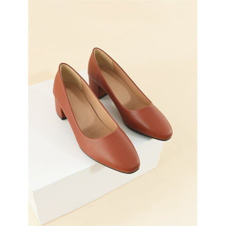 Faux Suede Square Toe Chunky Heeled Court Pumps Women‘s Footwear