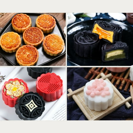 

GENEMA 50g Mooncake Mold 4/6pcs 3D Flowers Stamps Hand Press Moon Cake Pastry Mould DIY Bakware Mid-autumn Festival